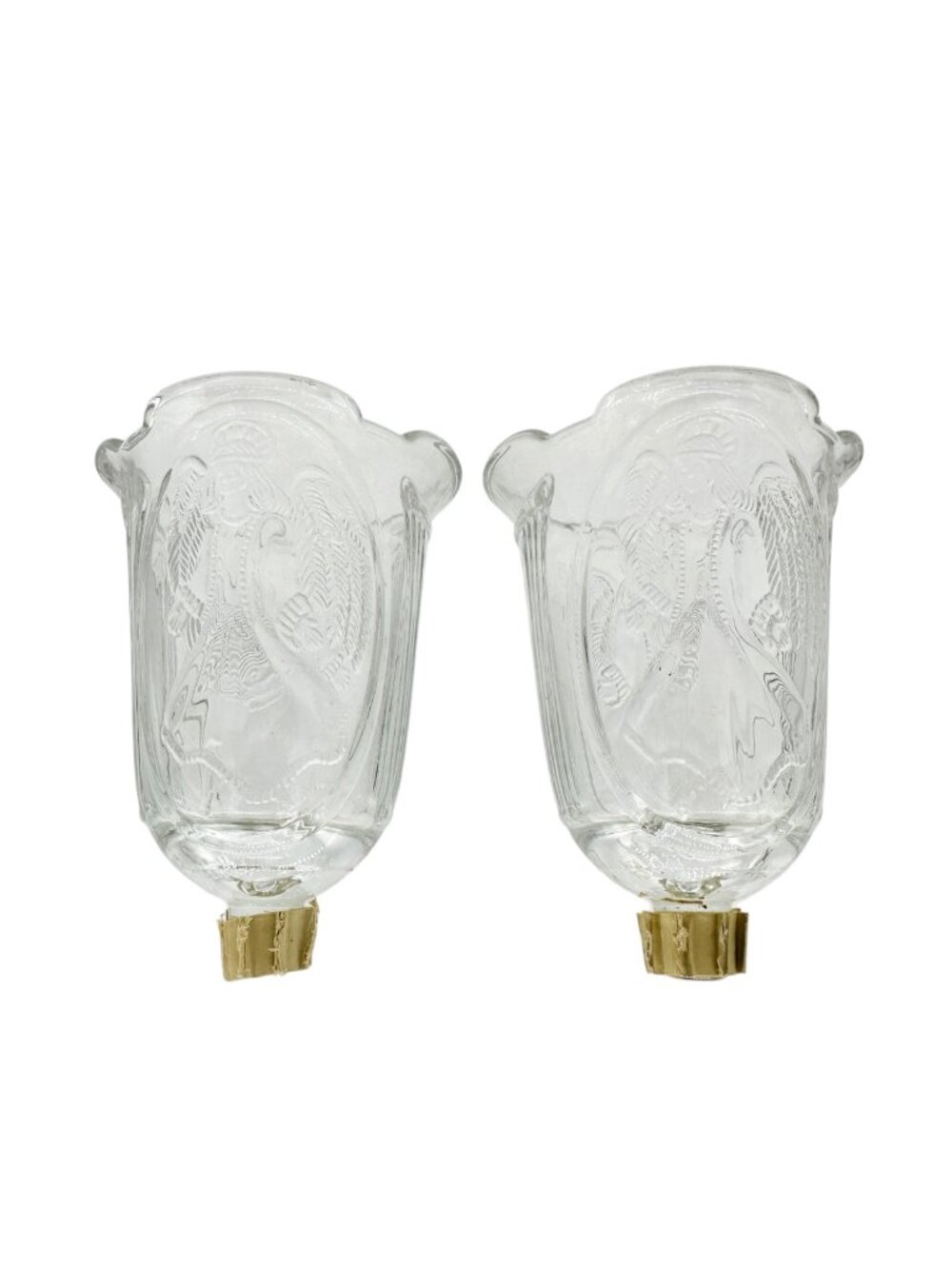 Pair Of Vintage Angel Embossed Glass Tulip Votive Holders For Candlesticks 5"H